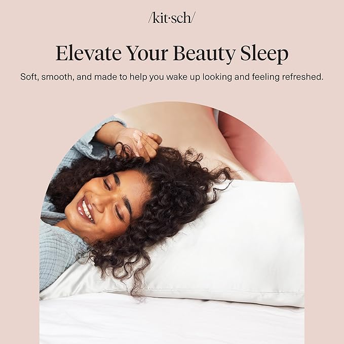 Kitsch Satin Pillowcase with Zipper for Hair & Skin, Softer Than Silk Pillow Cases Queen Size Set of 2, Wrinkle-Free, Smooth and Cooling Satin Pillow Covers, Standard Size 19"x26" - Ivory, 2pcs