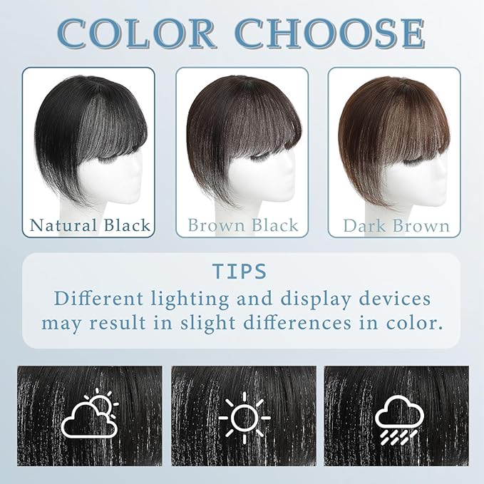 Clip in Bangs Real Human Hair 360° Cover French Bangs Black Bangs Hair Clip 3D Fake Bangs with Fringe Hairpieces for Women Daily Wear