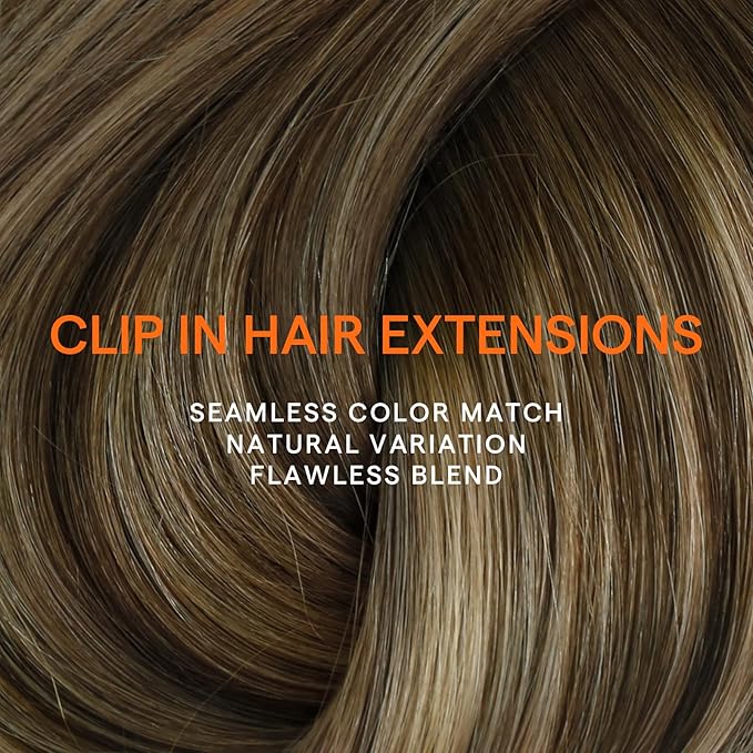 Full Shine Hair Extensions Clip ins Balayage Medium Brown to Honey Blonde Clip on Hair Extensions for Wedding for Women 22 Inch 7 Pcs 120 G