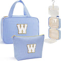 YOOLIFE Hanging Toiletry Bag for Women - Travel Toiletry Bag Makeup Bag, Portable Toiletries Cosmetic Bag, Airplane Travel Essentials - Letter W, Blue