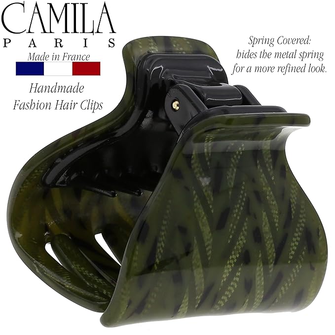 Camila Paris CP3264 French Hair Clip for Women for Long Curly Wavy Hair, Green, Girls Hair Claw Clips Jaw Fashion Styling Hair Accessories for Women, Strong Hold No Slip Grip, Made in France