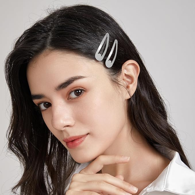 Dofash 12PCS Snap Hair Clips For Women-Non Slip & Metal Hair Barrettes, 5cm 2'' Small Clips For Thin & Fine Hair, Silver Grey
