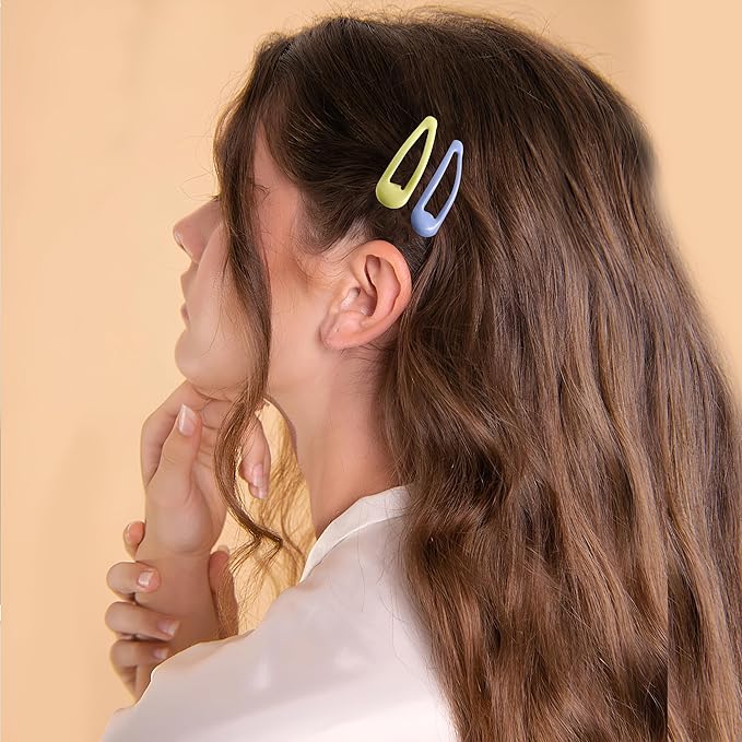 20 PCS Metal Snap Hair Clips Water Drop No Slip Barrettes for Women Bright Small Hair Clips For Thick And Thin Fine Hair,Yellow Blue Purple Pink,1.97 x 0.5 In.