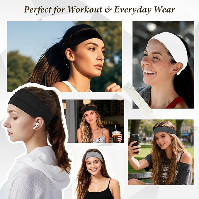 Headbands for Women Non Slip Elastic - 8 Pack Soft Cloth Athletic Headband, Fabric Workout Headbands Stretchy, Fashion Head Bands for Yoga Running Sports