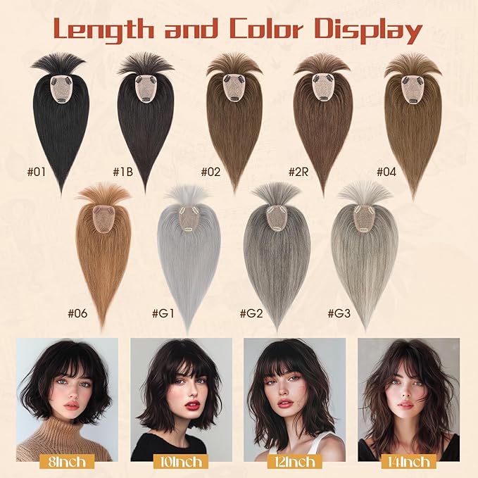 Rich Choices Human Hair Toppers for Women-100% Real Remy Hair Topper with 3D 360°Bang-Upgraded 150% Density 9 * 12CM Lace Base-Clip in Hairs topper for Thinning Hairs-14Inch #2R Chocolate Brown