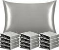 NTBAY 12 Pack Satin Queen Pillowcases for Hair and Skin, Luxurious and Silky Pillow Cases with Envelope Closure, 20 x 30 Inches, Grey