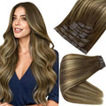 Full Shine Clip in Extensions Balayage Brown Seamless Hair Extensions Clip ins Medium Brown Ombre Honey Blonde Clip in Hair Extension Softness 16 Inch 8PCS 120G