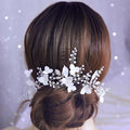 Flower Bridal Hair Pins Pearl Bride Wedding Hair Pieces Leaf U Shaped Hair Accessories Headpiece for Wedding Brides Women Girls（6 PCS） (Silver/Beads White Flower)