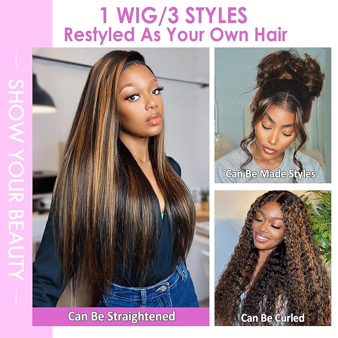 Highlight Wig Human Hair Body Wave Lace Front Wigs Human Hair Pre Plucked 13x4 Ombre Lace Front Wig Human Hair for Women 1B/30 Black with Brown Balayage Glueless Wigs 200 Density 22 Inch