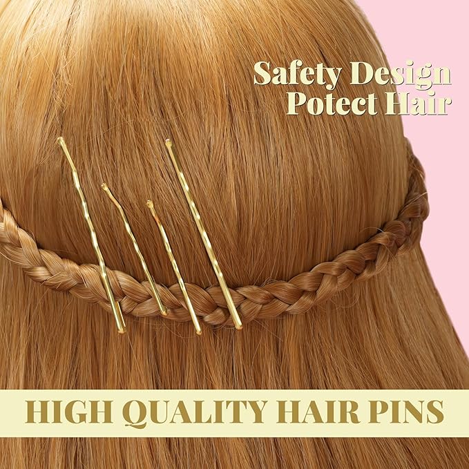 415pcs Bobby Pins Hair Pins Set, IKOCO 200pcs U Shaped Pins & Elastic Hair Ties for Women with Hair Net, Gold