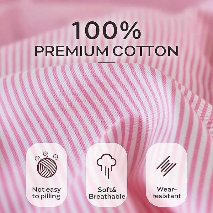 JELLYMONI 100% Natural Cotton Striped Standard Pillowcases Set, 2 Pack White and Thin Pink Striped Pattern Printed Pillow Covers with Envelope Closure(Pillows are not Included)