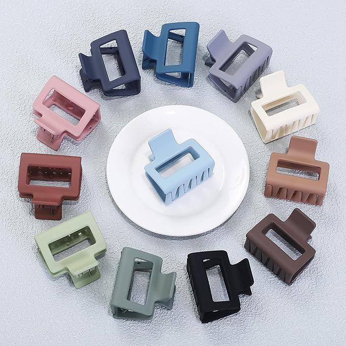 2 Inch Medium Hair Claw Clips 12 Pcs Square Hair Clips for Thin Hair Matte Nonslip Acrylic Banana Jaw Clips Bulk Hair Accessories for women and Girls - Multicolor