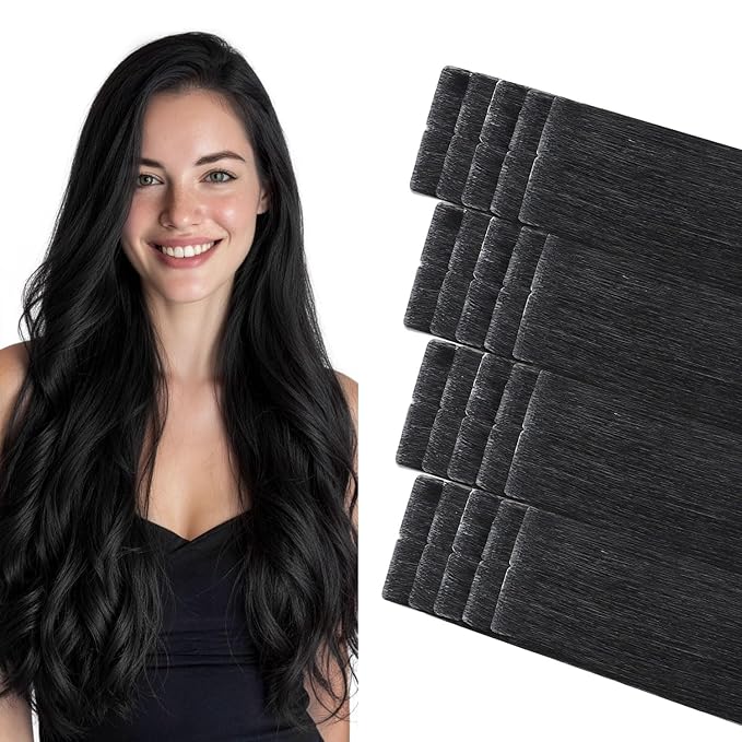 COOKAYU Invisible Tape in Hair Extensions, 18 Inch 40g 20pcs Jet Black Seamless Straight Invisible Extensions Human Hair Invisi Edge Tape ins