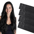 COOKAYU Invisible Tape in Human Hair Extensions, Tape in Extensions Jet Black 22Inch 50g 20pcs Injected Tape Human Hair Seamless Invisi Edge
