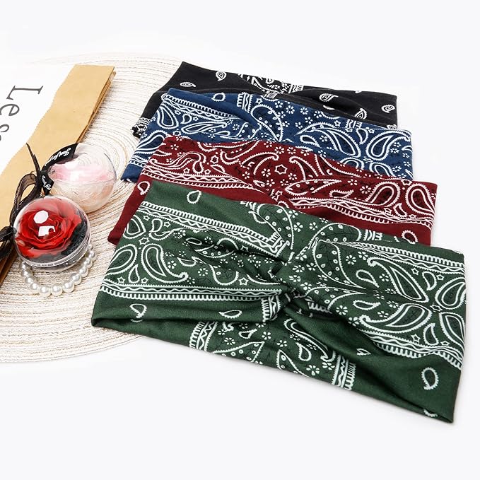 Tobeffect Boho Headbands for Women Bandana Fashion Womens Headbands Non Slip Elastic Wide Turban Head Wrap