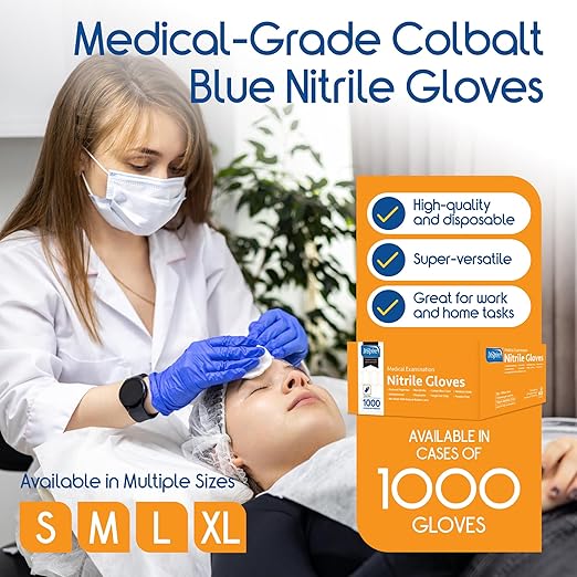 Inspire Black Nitrile Disposable Gloves | 4.5 Nitrile Safety Medical Exam Cooking Cleaning Disposable Black Gloves (Blue - Case of 1000, Small)