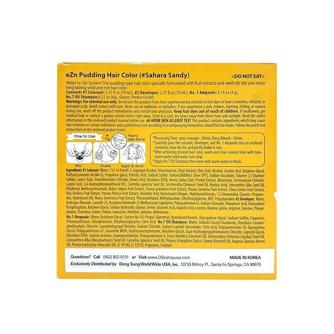 eZn Pudding Hair Dye, Ammonia-Free, Semi-Permanent DIY Korean Hair Dye Color with Keratin (Sahara Sandy)