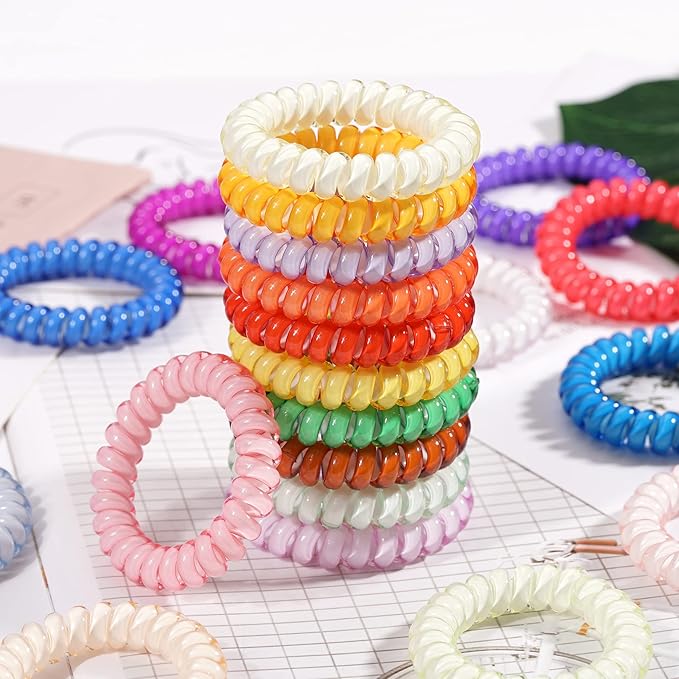 DED Spiral Hair Ties, 24 Pcs No Crease Hair Ties, Colorful Ponytail Holders Hair Accessories for Women Girls-Crystal Candy Colors