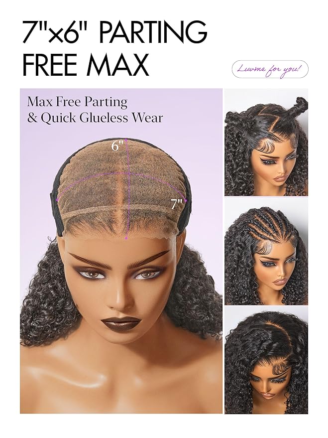 LUVME HAIR 7x6 HD Lace All-Day Comfort Burmese Messy Curly Wig PartingMax Lace Wigs Lace Front Wigs Human Hair Pre Cut Plucked Lace Frontal Glueless 22 Inches Natural Black Color