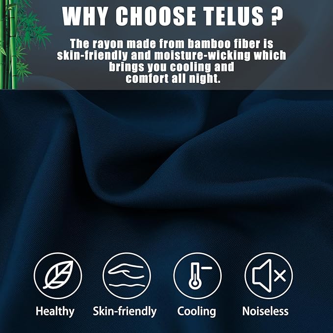 TELUS Body Cooling Pillow Cases Cover, Bamboo Rayon Pillowcases with Zipper Closure, Cool and Breathable Pillow Case for Hot Sleepers and Night Sweats, 20x54 inches, Navy Blue