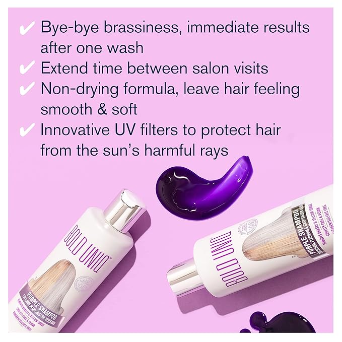 Bold Uniq Purple Shampoo - Remove Yellow Tones & Condition Damaged Hair - For Blonde, Silver or Grey Hair - Paraben & Sulfate Free, Vegan - 8 fl oz