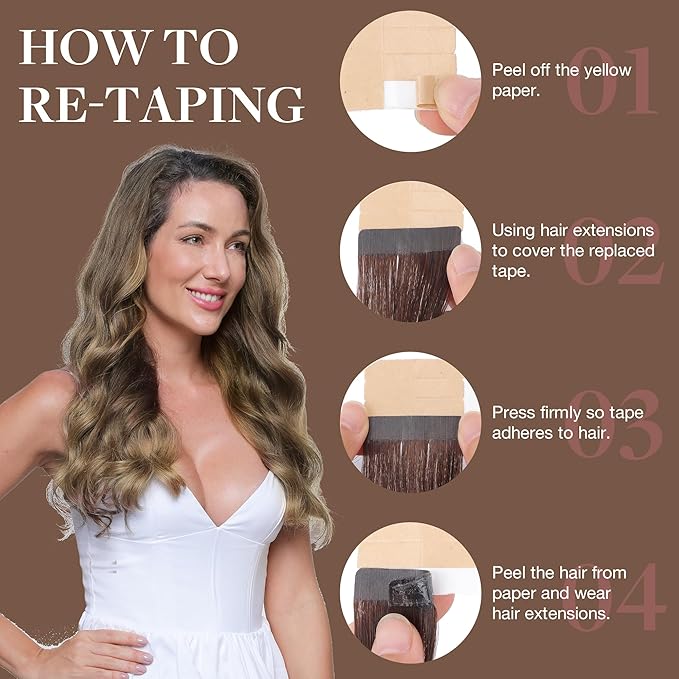 GOO GOO Tape in Hair Extensions Human Hair, 2/6/18 Balayage Brown to Dirty Blonde, 12inch 80g 40pcs, Skin Weft Seamless Invisible, Silky Straight with Thick Ends, Remy Human Hair