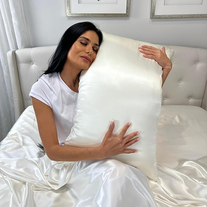 Mulberry Park 30 Momme 100% Pure Mulberry Silk Pillowcase - Luxury Charmeuse Weave for Hair and Skin, Cooling Silk Pillow Cover for Beauty Sleep - Standard Size 20''x26'' / Ivory