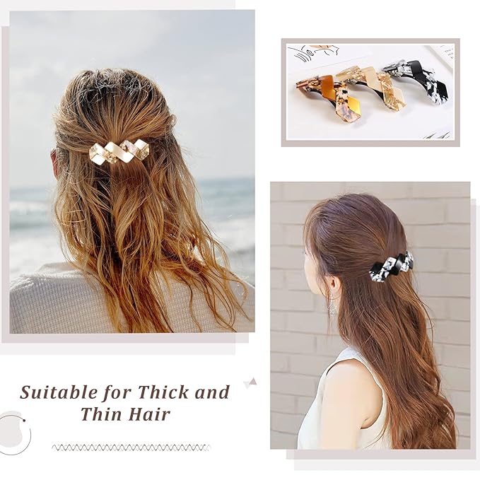 3 Pcs Barrettes for Women - Large French Hair Pins, Retro Clasps for Thick Hair Accessories (mahua5)