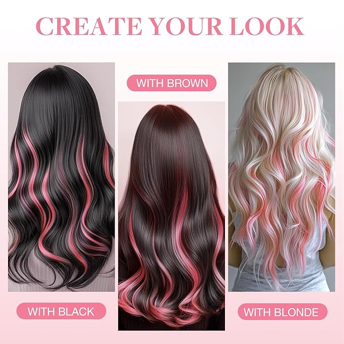 GOO GOO Tape in Hair Extensions Human Hair, Light Pink, 16inch 25g 10pcs, Colored Tape ins Human Hair Extensions, Silky&Soft Invisible Tape Ins, Hair Highlighted for Party