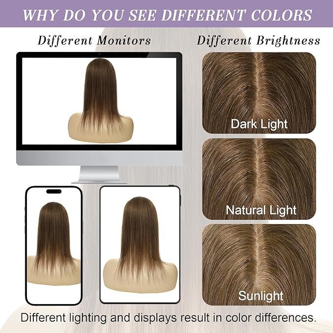 3x5 Inch Injected Silk Base Hair Toppers for Women, 18 Inch Length 130% Density Real Human Hair Pieces #2A Brown