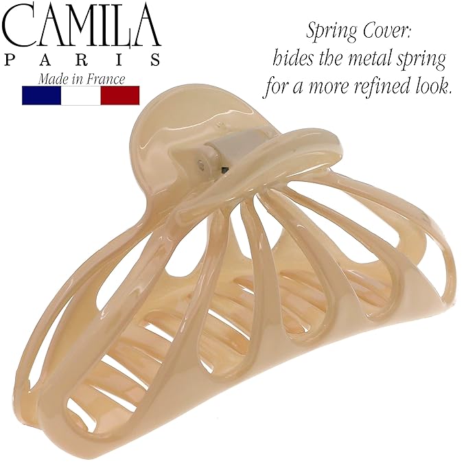 Camila Paris CP3054 French Hair Clip for Women with Thick, Long and Curly Wavy hair, Beige, No Slip Girls Fashion Styling Hair Accessory, Strong Hold, Made in France