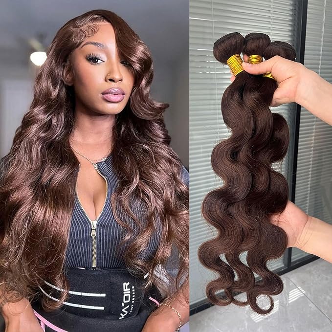 4# Body Wave Bundles Human Hair Chocolate Brown Color Body Wave Bundle 100% Real Human Hair And True To Length 22 24 26 Inch 3 Pcs/Pack