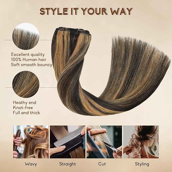 Clip in Hair Extensions Real Human Hair 24inch 8pcs 120g Seamless Balayage Dark Brown Hair Extensions Clip Ins Double Weft Dark Brown Highlight Chestnut Brown Invisible Straight Remy Human Hair