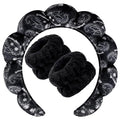 Zkptops Spa Headband for Washing Face Wristband Set Sponge Makeup Skincare Velvet Fabric Bubble Soft Get Ready Hairbands for Women Puffy Headwear Non Slip Thick Thin Hair Accessory(Black Large Nuts)
