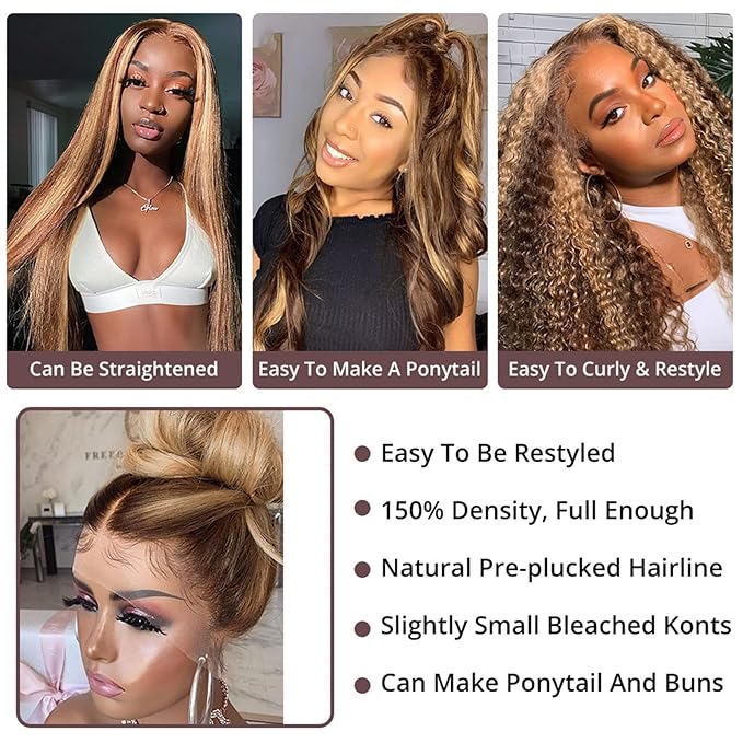 AMIRTY 250 Density 360 Lace Front Wigs Human Hair Pre Plucked Honey Blonde Body Wave Lace Front Wigs with Baby Hair Full 360 Glueless HD Transparent Lace Front Wigs for women 4/27