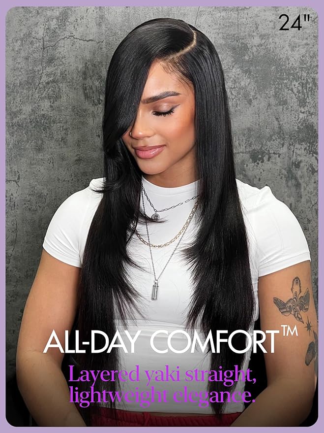 LUVME HAIR 7x6 All-Day Comfor Wig PartingMax Lace Wigs 200% Density Yaki Straight Lace Front Wigs Human Hair Pre Cut Plucked Lace Frontal Glueless 16 Inches Natural Black Color