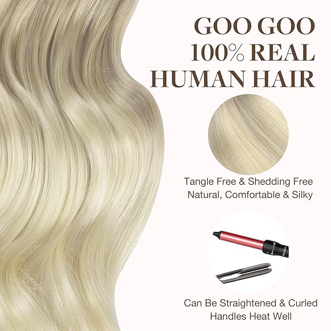 GOO GOO Tape in Hair Extensions Human Hair, 17/22/60 Ash Blonde to Golden Blonde and Platinum Blonde, 26inch 60g 20pcs, Skin Weft Seamless Invisible, Silky Straight with Thick Ends, Remy Human Hair