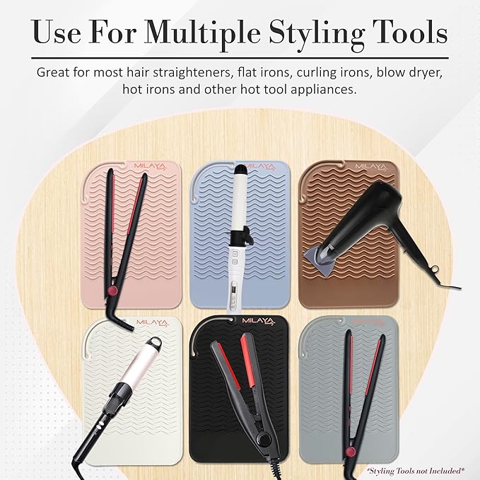 Vanity Accessories Heat Resistant Mat – Silicone Flat Iron & Curling Iron Holder, Non-Slip Vanity Mat & Hot Tool Mat for Home, Salon, or Travel Use