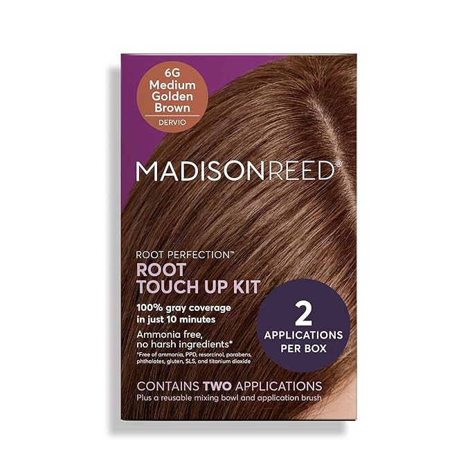 Madison Reed Root Perfection Permanent Root Touch Up, Medium Golden Brown 6G Dervio, 10 Minutes for 100% Gray Root Coverage, Ammonia-Free Hair Dye, Two Applications