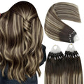 YoungSee Micro Loop Hair Extensions Real Human Hair Balayage Microlink Hair Extensions Dark Brown Ombre Blonde Beaded Hair Extension 16In 50g 50s Pre Bonded Hair Extension for School