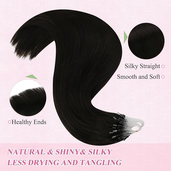 YoungSee Micro Link Hair Extensions Human Hair Dark Brown 14In Microbead Hair Extensions Darkest Brown Micro Loop Hair Extension Real Human Hair Microring Hair Extension 50s 50g Short Hair