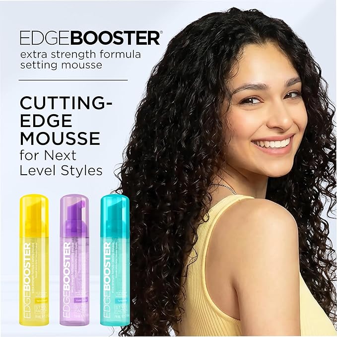 Style Factor EDGE BOOSTER Extra Strength Setting Mousse Travel Size – Frizz Control, Extra Volume, and Conditioning – 2.5oz Ruby Mousse for Curly Hair