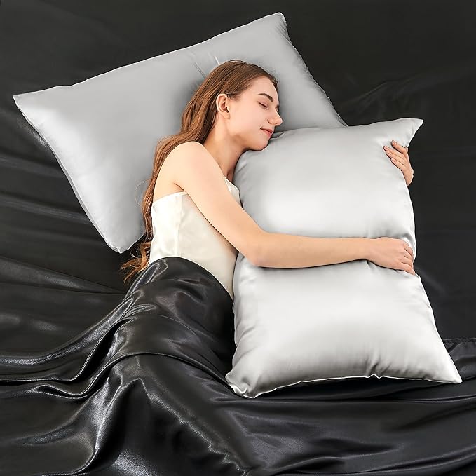 INFIIXSO Silk Pillow Cases 2 Pack Standard Size, Ultra Smooth & Soft Mulberry Silk Pillow Case for Hair and Skin, Breathable Cooling Silk Pillowcase with Hidden Zipper (Light Grey, 20x26 Inches)