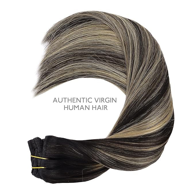WENNALIFE Clip in Human Hair Extensions - 16 Inch 120g 7pcs Balayage Natural Black to Light Blonde - Remy Double Weft Real Human Hair
