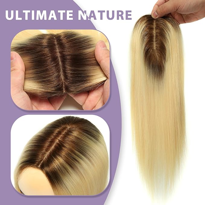 Womens Real Human Hair Toppers for Thin Hair #T3/60, 14 Inch Length 3x5 Inch Injected Silk Base 130% Density Hair Pieces