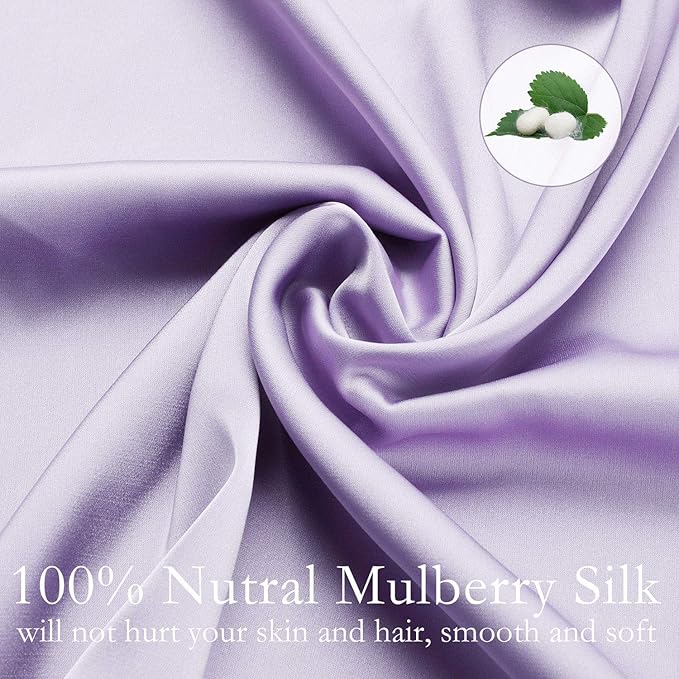 Silk Pillowcase for Hair and Skin 2 Pack 100% Mulberry Silk Bed Pillowcase Hypoallergenic Soft Breathable Both Sides Silk Pillow Case with Hidden Zipper, Pillow Cases (King, Light Purple)