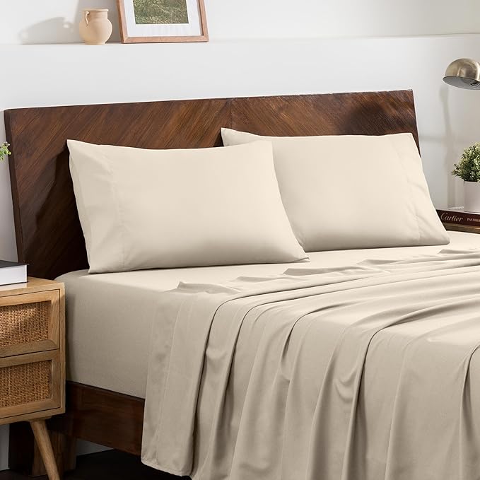Bare Home Microfiber Pillow Cases - Queen Size Set of 2 - Cooling Pillowcases - Double Brushed - Easy Care - Envelope Closure (Queen Pillowcase Set of 2, Sand)