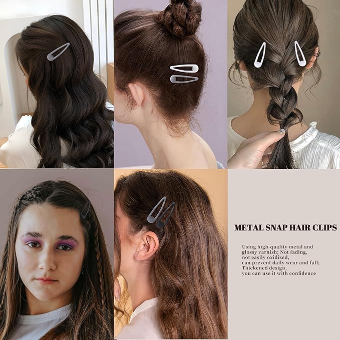 Small Hair Barrettes For Women No Slips Metal Snap Clips For Thin And Fine Hair,Matte Black Gray White,20 PCS,1.97 x 0.5 Inch.