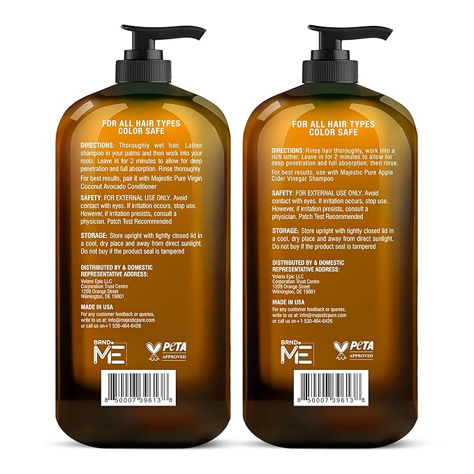 MAJESTIC PURE Apple Cider Vinegar Shampoo and Avocado Coconut Conditioner Set - Restores Shine & Reduces Itchy Scalp, Dandruff & Frizz - Sulfate Free, for All Hair Types, Men and Women - 2 x 16 fl oz