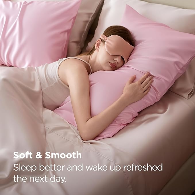 Bedsure Satin Pillowcase 2 Pack Similar to Silk Pillow Cases Standard Size, Pink Pillow Case Covers with Envelope Closure, Home Decor Valentine Gifts for Women Girls,20x26 Inches, 2pcs
